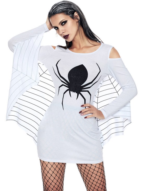 BY89052-1 Spider Costume Women White Spiderweb Jersey Tunic Dress Plus size